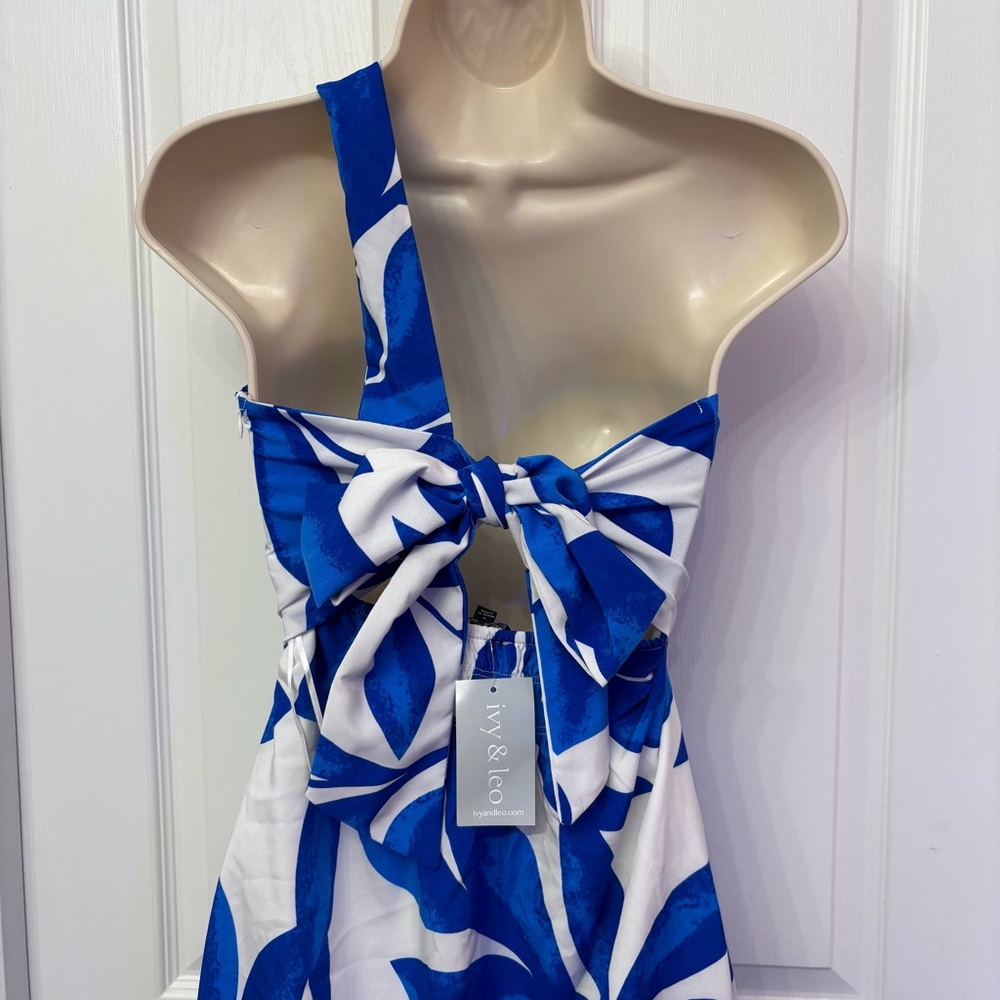 Blue Leaf One-Shoulder Bow Maxi Dress | FORE S - Picture 9 of 11